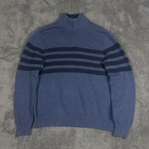 Tahari Sweater Blue Quarter Zip Striped Mock Neck Knit Pullover Mens Large L